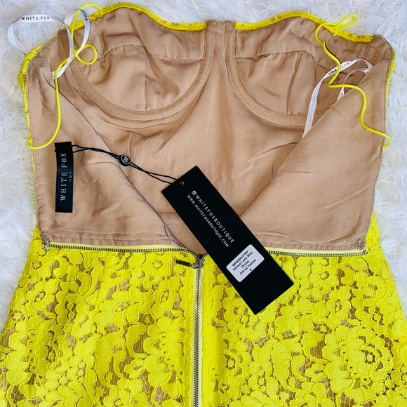 White Fox Venice Lace Mini Dress Citrus Yellow - Picture 4 of 8